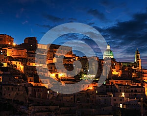 Night Ragusa town view, Sicily, Italy