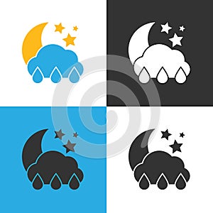 Night rain Icon. Set of four Night rain icon