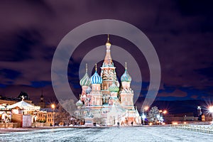 Night red square in winter