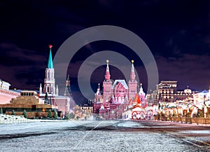 Night red square in winter