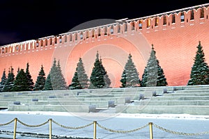 Night red square in winter