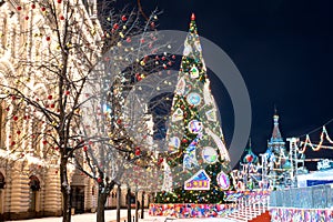 Night red square in winter