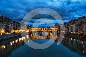 Night reflection of Ponte Vecchio