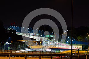 Night road, autobahn. Avtomagestral at night. Nice view of the Autobahn at night.