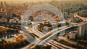 Night rush hour in modern city, traffic jam on elevated road generated by AI