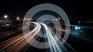 Night Rush: Long Exposure Highway Stock Photo. AI generated. Generative ai