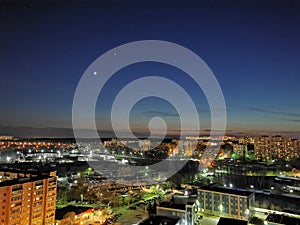 Night scape, dawning, Venus, moon, Krasnogorsk, Moscow, Russia