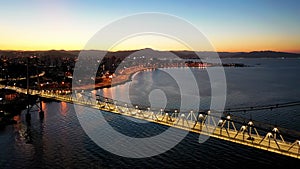 Night scape of downtown Florianopolis Santa Catarina Brazil. Tropical travel.