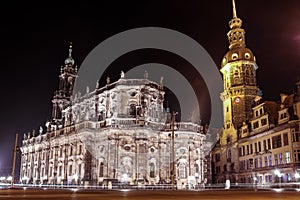 The night scape of Dresden Old town Chuch and Zwinger Palace