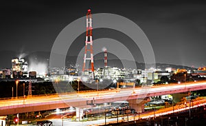 Night scape picture of industrial works and factory