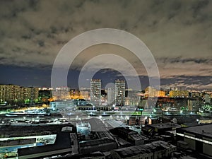 Night scape, white clouds, dark blue skyline, Krasnogorsk, Moscow, Russia