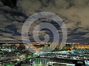 Night scape, white clouds, dark blue skyline, Krasnogorsk, Moscow, Russia