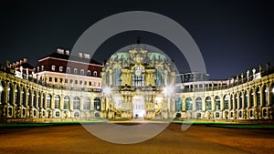 The night scape of Zwinger palace front gate in Dresden Germany Eurpoe