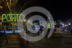 Night scene of the Avenida dos Aliados, in Porto