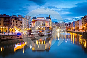 Night scene of bilbao old town, Spain