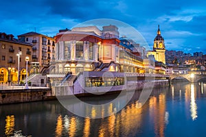 Night scene of bilbao old town, Spain