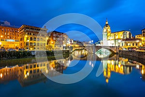 Night scene of bilbao old town, Spain