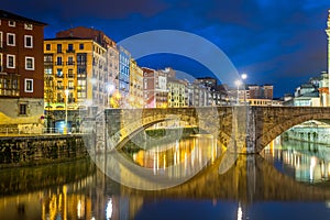 Night scene of bilbao old town, Spain