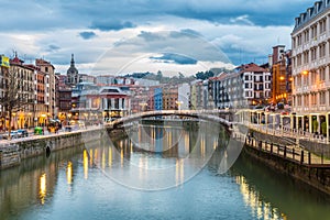 Night scene of bilbao old town, Spain