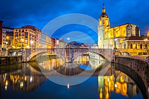 Night scene of bilbao old town, Spain