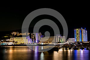 Night scene. Black Sea resort and marina