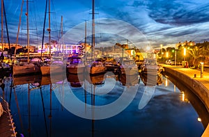 Night scene of Cala Dor port in Mallorca