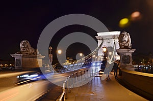 The night scene of Chain Bridge at Budapest.