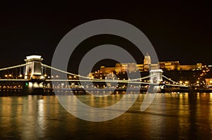 The night scene of Chain Bridge at Budapest.