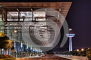 Night Scene at Changi Airport Terminal 3 Entrance