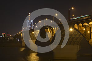 Night scene of Changsha Xiang River bridge