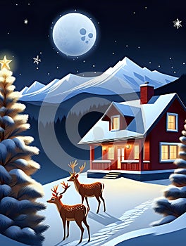 A night scene with a Christmas theme in moutains