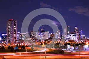 Night scene of the Denver Colorado skyline