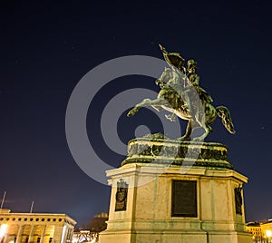 The Night Scene of the Equestrian Statue of Austrian Hero: Archduke Charles or Duke of Teschen, who defeated Napoleon in 1809