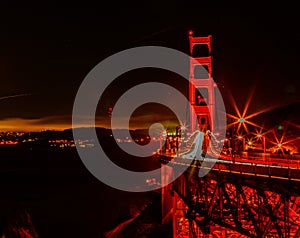 Night scene Golden Gate Bridge San Francisco California with car lights trails