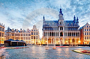 Night scene of the Grand Place, the focal point of Brussels, Belgium