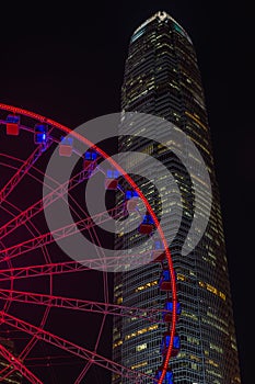 Night Scene of HKIFC and HK Observation Wheel