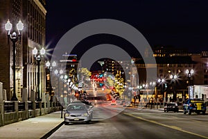 Night scene along 10th street South Omaha downtown