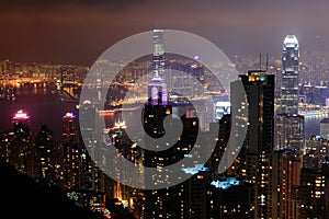 Night Scene of hong kong skyscrapers