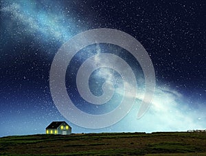 Night scene of house under the night sky