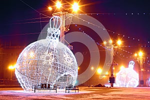 Night scene with illuminated Christmas balls