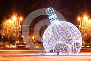 Night scene with illuminated Christmas balls