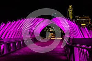 Night scene from inside the Farnam Street Pier Heartland of America park The Riverfront Omaha Nebraska USA.