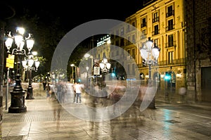 Night scene La Rambla Barcelona photo