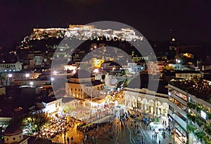 Night scene at Monastiraki, Athens, Greece