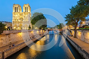 Night scene of Notre Dame de Paris Cathedral