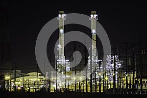 Night scene of oil refinery plant and storage factory