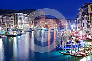 Night scene over the canal in Venice, Italy