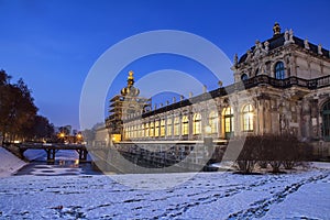 The night scene of the palace Zwinger in Dresden
