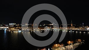 Night scene panorama of Stockholm gamla stan in Sweden