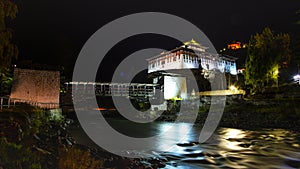 Night scene of Paro Dzong , Paro , Bhutan